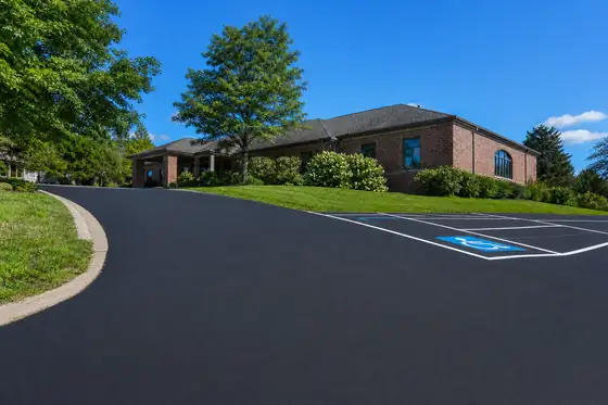 Medical office building driveway after sealcoating